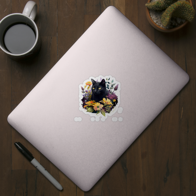 Black Cat Floral by Mixtgifts